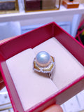 Lunachat 意大利925純銀12-13mm南洋白珍珠雙色金設計戒指