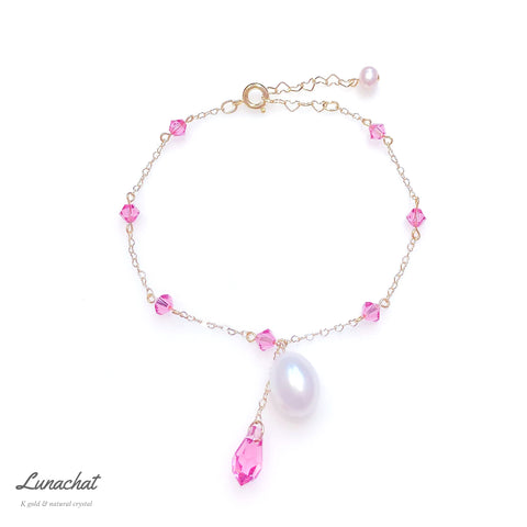 Lunachat 925純銀粉紅水晶11-12mm 日本淡水珍珠手鍊｜珍珠手鍊