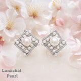Lunachat 日本925純銀8mm白色淡水珍珠菱形夾耳環Earclips