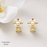 Lunachat 日本925純銀4-6mm白色淡水珍珠太陽花夾耳環Earclips
