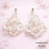 Lunachat 意大利工藝純銀陶瓷花白水晶銀色大圈圈夾耳環 Earclips