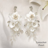 Lunachat 意大利工藝純銀陶瓷花白水晶銀色夾耳環 Earclips