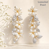 Lunachat 意大利工藝純銀陶瓷花金色長夾耳環 Earclips