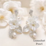 Lunachat 意大利工藝純銀陶瓷花淡水珍珠銀色夾耳環 4 Earclips