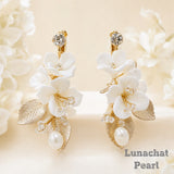 Lunachat 意大利工藝純銀陶瓷花淡水珍珠金色夾耳環 4 Earclips