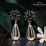 Lunachat 日本純銀藍色水晶花球長夾耳環Earclips