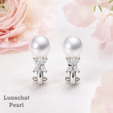 Lunachat 日本925純銀7-8mm白色淡水珍珠四葉草夾耳環Earclips