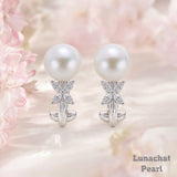 Lunachat 日本925純銀7-8mm白色淡水珍珠四葉草夾耳環Earclips