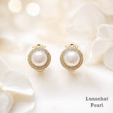 Lunachat 日本925純銀水晶8-9mm白色淡水珍珠夾耳環Earclips