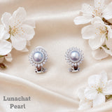 Lunachat 日本925純銀8-8.5mm日本真多麻珍珠水晶夾耳環Earclips