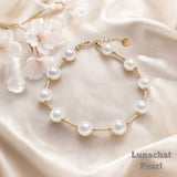 Lunachat 日本18K GOLD 厚金款10枚9mm淡水珍珠手鍊*