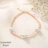18K Gold 8-9mm 日本花珠級Akoya白透粉海水珍珠伴3mm日本momo粉紅珊瑚手鍊*