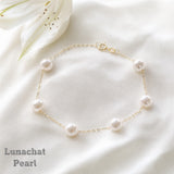 Lunachat 18K Gold 8-8.5mm 白透粉日本花珠Akoya珍珠手鍊