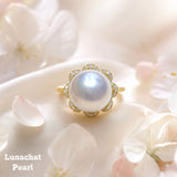 Lunachat 意大利精品925純銀11-12mm南洋白海水珍珠戒指