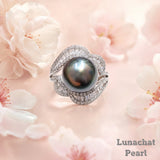 Lunachat 意大利工藝925純銀10-11 mm大溪地珍珠水晶戒指