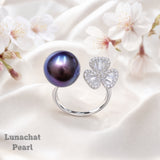 Lunachat 意大利精品925純銀水晶12-13 mm 夢幻紫海水珍珠戒指