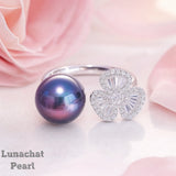 Lunachat 意大利精品925純銀水晶12-13 mm 夢幻紫海水珍珠戒指