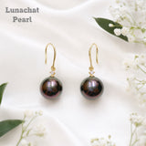 Lunachat 18K GOLD 9-10mm 大溪地孔雀綠珍珠耳環