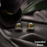 Lunachat 18K GOLD 9.1mm 大溪地孔雀綠珍珠耳環