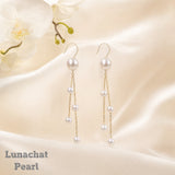 Lunachat 18K GOLD 4-9mm 日本AKOYA珍珠長耳環