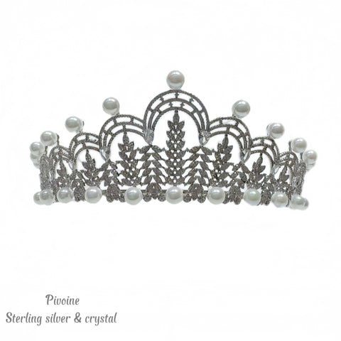 Pivoine Bridal Tiara Milano Sterling Silver and Crystal Handmade Crown 4
