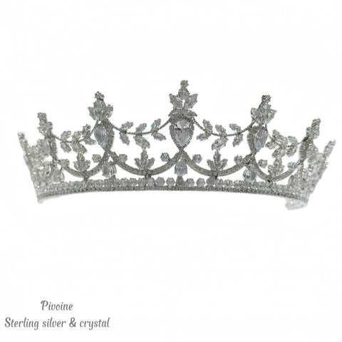 Pivoine Bridal Tiara Milano Sterling Silver and Crystal Handmade Crown 3