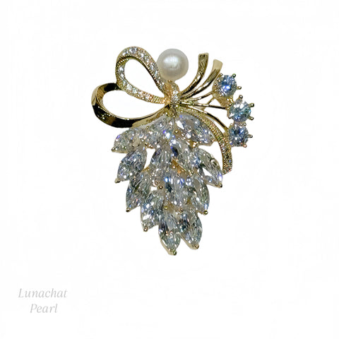 Lunachat Sterling Silver and Crystal Pearl Brooch Milano 40