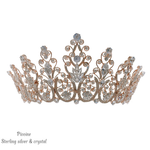 Pivoine Bridal Tiara Milano Sterling Silver and Crystal Handmade Crown 55*