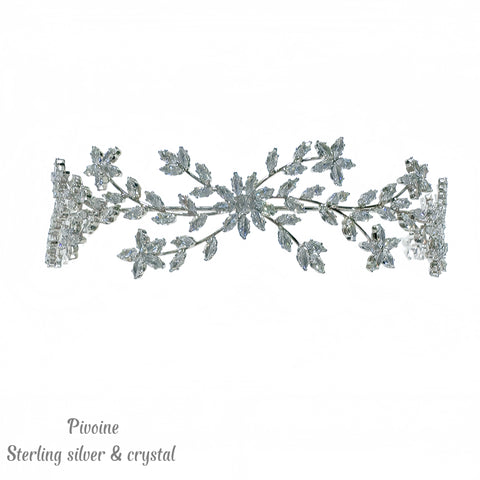 Pivoine Bridal Tiara Milano Sterling Silver and Crystal Handmade Hairpiece 70