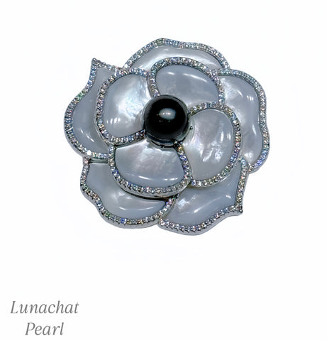 Lunachat Sterling Silver and Crystal Pearl Brooch Milano 18