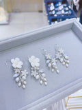 Lunachat 意大利工藝純銀陶瓷花水晶淡水珍珠銀色耳環