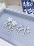 Lunachat 意大利工藝純銀陶瓷花水晶淡水珍珠銀色耳環
