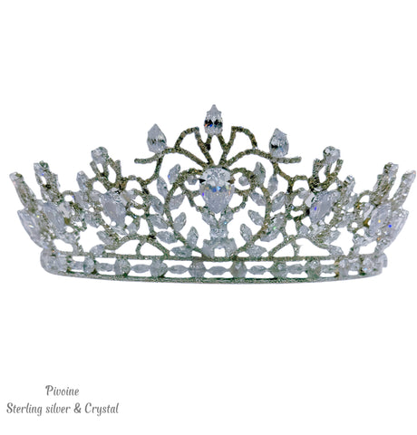 Pivoine Bridal Tiara Milano Sterling Silver and Crystal Handmade Crown 56*