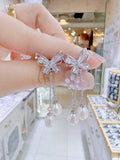 Lunachat 925純銀6-7mm 蝴蝶淡水珍珠長耳環