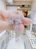 Lunachat 925純銀6-7mm 蝴蝶淡水珍珠長耳環