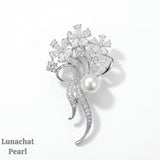 Lunachat Sterling Silver and Crystal Pearl Brooch Milano 32