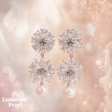 Lunachat 925純銀 10-11mm 淡水珍珠花花長耳環*