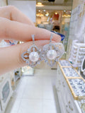 Lunachat 925純銀7-8mm 淡水珍珠星光花耳環