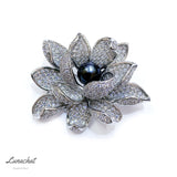 Lunachat Sterling Silver and Crystal Pearl Brooch Milano 50