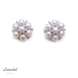 Lunachat 925純銀3-4mm 淡水珍珠花球耳環