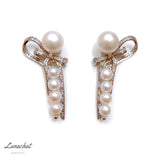 Lunachat 925純銀 5-6/ 9-10mm 淡水珍珠蝴蝶結長耳環