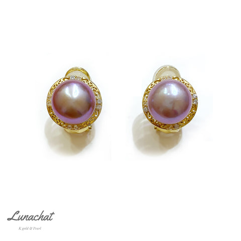 Lunachat 日本925純銀10-11mm 紫色淡水珍夾耳環Earclips