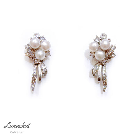 Lunachat 925純銀3-4mm 淡水珍珠花束耳環