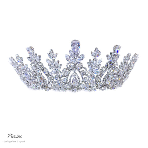Pivoine Bridal Tiara Milano Sterling Silver and Crystal Handmade Crown 52