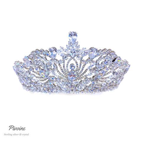 Pivoine Bridal Tiara Milano Sterling Silver and Crystal Handmade Crown 57
