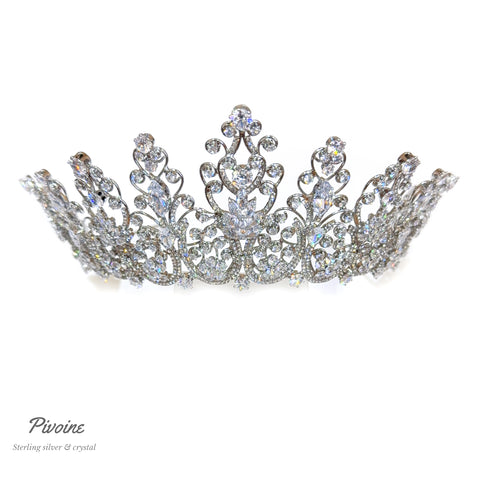 Pivoine Bridal Tiara Milano Sterling Silver and Crystal Handmade Crown 30