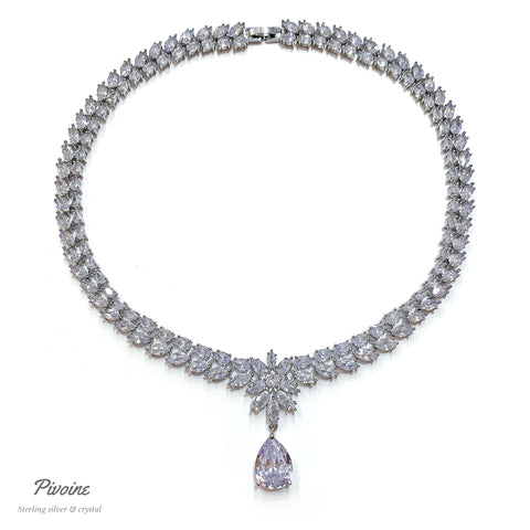 Pivoine Milano Sterling Silver and Crystal Bridal Necklace  | 新娘首飾｜婚嫁首飾 | 結婚頸鏈 |結婚首飾| 婚紗頸鏈| 新娘頸鏈|Bridal Necklace | Wedding Necklace