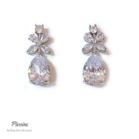 Pivoine Milano Sterling Silver and Crystal Bridal Earrings | 新娘耳環｜水晶耳環｜婚嫁首飾| 結婚耳環| 新娘首飾| 裙褂耳環|婚紗耳環｜Wedding Earrings | Bridal Earrings