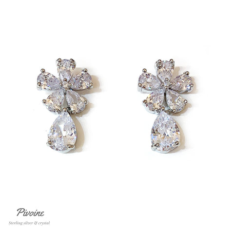 Pivoine Milano Sterling Silver and Crystal Bridal Earrings 169