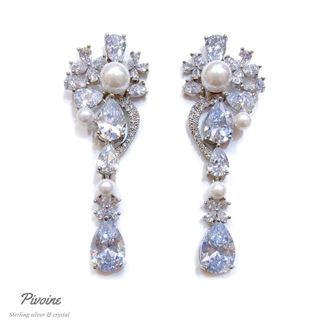 Pivoine Milano Sterling Silver and Crystal Bridal Earrings 87